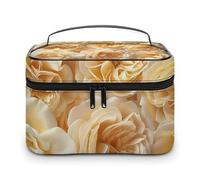 NQLYRE Grande trousse de maquillage pour femme - Portable - Jaune pâle - Imprimé rose - Sac de voyage - Sac de rangement avec poignée - 25 x 18 x 15 cm - Style - 25 x 18 x 15 cm, Style :, 25x18x15cm,