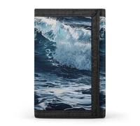 NQLYRE Portefeuille minimaliste à trois volets avec motif vagues dans le portefeuille imprimé, porte-monnaie, passeport pour homme et femme, style, taille unique, décontracté, Style :, Taille unique,