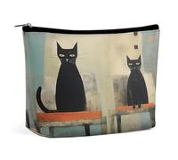 NQLYUT Trousse de maquillage portable avec motif créatures de la forêt, trousse de toilette de grande capacité, pochette à fermeture éclair, trousse de toilette de voyage pour homme et femme, Chat et