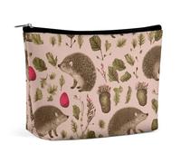 NQLYUT Trousse de maquillage portable avec motif hérisson et champignon, grande capacité, pochette à fermeture éclair, trousse de toilette de voyage pour homme et femme, Imprimé hérisson, Taille