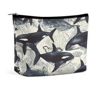 NQLYUT Trousse de maquillage portable - Grande capacité - Avec fermeture éclair - Pour homme et femme, Baleine tueuse., Taille unique, Art Déco