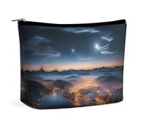 NQLYUT Trousse de maquillage portable Père Noël, trousse de toilette de grande capacité, pochette à fermeture éclair, trousse de toilette de voyage pour homme et femme, Vue nocturne des villes, Taille