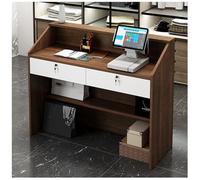 NQNFWCRJ Comptoir de Réception Commercial avec Ports D'accès Au Câblage Bureau Spacieux avec Panneau de Confidentialité Surélevé Tiroirs Cachés Verrouillables Configuration(Brown,39.4x15x36.2)