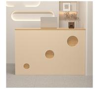 NQNFWCRJ Comptoir de Réception Compact Comptoir de Caisse en Bois Robuste avec Tiroirs Verrouillables Façade Circulaire Rails Coulissants à Trois Sections(Beige+Yellow,55.1x17.7x35.4)