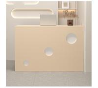 NQNFWCRJ Comptoir de Réception Compact Comptoir de Caisse en Bois Robuste avec Tiroirs Verrouillables Façade Circulaire Rails Coulissants à Trois Sections(Beige+White,55.1x17.7x35.4)