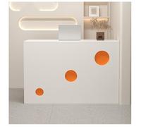 NQNFWCRJ Comptoir de Réception Compact Comptoir de Caisse en Bois Robuste avec Tiroirs Verrouillables Façade Circulaire Rails Coulissants à Trois Sections(White+Orange,39.4x17.7x35.4)