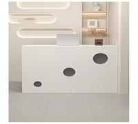 NQNFWCRJ Comptoir de Réception Compact Comptoir de Caisse en Bois Robuste avec Tiroirs Verrouillables Façade Circulaire Rails Coulissants à Trois Sections(White+Gray,31.5x17.7x35.4)