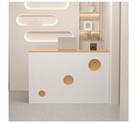 NQNFWCRJ Comptoir de Réception Compact Comptoir de Caisse en Bois Robuste avec Tiroirs Verrouillables Façade Circulaire Rails Coulissants à Trois Sections(White+Yellow,47.2x17.7x35.4)