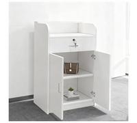 NQNFWCRJ Comptoir de Réception Compact for Magasins de Vêtements Comptoir d'accueil Moderne Et Minimaliste avec Tiroirs Verrouillables Armoire à Double Porte avec Quincaillerie(White1,31.5x16.5x37.4)