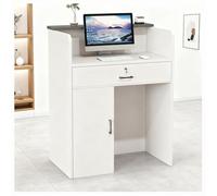 NQNFWCRJ Comptoir de Réception Compact for Magasins de Vêtements Et Salons de Beauté Plateau Épais Et Large avec Tiroirs Verrouillables Et Charnières Silencieuses(Gray,31.5X15.7X37.8)