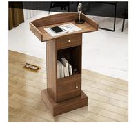 NQNFWCRJ Comptoir de Réception Multifonctionnel Pupitre de Salle de Classe Bureau D'information Doté d'un Plan de Travail Agrandi avec Dosseret Incurvé Tiroirs Scellés Et Base Surélevée(Brown)