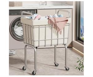 NQNFWCRJ Corbeilles à Linge avec Doubles Poignées Latérales Panier Linge en Tissu Imperméable Amovible avec roulettes Universelles Corbeille à Linge Contient 38L