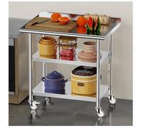 NQNFWCRJ Table de Préparation en Acier Inoxydable Épais avec Rebord Table de Travail pour Cuisine Professionnelle avec roulettes Table de Découpe avec roulettes