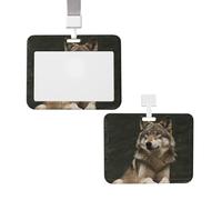 NQSVHCBP Porte-badge étanche avec cordon de cou amovible pour homme et femme avec motif loup gris - Housse de protection pour le travail, le bureau, l'infirmière et l'enseignant, blanc