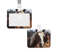 NQSVHCBP Porte-badge étanche avec imprimé chevaux et animaux pour homme et femme avec cordon tour de cou amovible, housse de protection pour le travail, le bureau, l'infirmière, l'enseignant, cadeau
