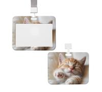 NQSVHCBP Porte-badge étanche avec motif chaton endormi pour homme et femme avec cordon tour de cou amovible, housse de protection pour le travail, le bureau, l'infirmière et l'enseignant, blanc