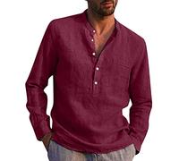 NQyIOS Chemises décontractées pour hommes en solde, déstockage - Chemise d'été en lin et coton pour homme Henley à manches longues, boutonnée, chemises de plage décontractées pour hommes, sweat-shirts