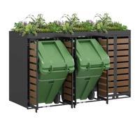 Nqyjm Abri Poubelle Jardin Rangement de Poubelle à roulettes pour 3 Poubelles Anthracite, Coffre de Rangement avec Portes Extérieur pour Poubelles, Cour, Terrasse LH3A