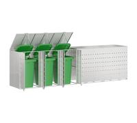 Nqyjm Abri Poubelle Jardin Rangement de Poubelle à roulettes pour 3 Poubelles Argent, Coffre de Rangement avec Couvercle et Portes Extérieur pour Poubelles, Cour, Terrasse LH5A