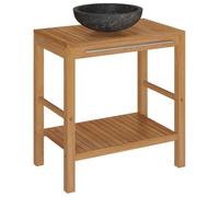 Nqyjm Armoire de Toilette en Teck Solide avec lavabo en marbre Noir