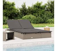 Nqyjm Bain de Soleil avec Deux Côtés Réglable, Chaise Longue à 2 Places avec Coussins Gris résine tressée Transat de Plage Relax d'extérieur pour Jardin, Terrasse, Balcon, Camping