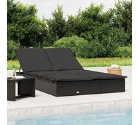 Nqyjm Bain de Soleil avec Deux Côtés Réglable, Chaise Longue à 2 Places avec Coussins Noir résine tressée Transat de Plage Relax d'extérieur pour Jardin, Terrasse, Balcon, Camping