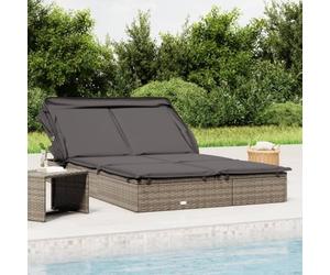 Nqyjm Bain de Soleil avec Deux Côtés Réglable, Transat 2 Places avec Toit Pliable Gris 213x118x97 cm Chaise Longue d'extérieur, Transat de Plage Relax pour Jardin, Terrasse, Balcon, Camping