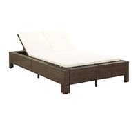 Nqyjm Bain de Soleil avec Deux Côtés Réglable, Transat à 2 Places avec Coussin Marron Résine tressée Chaise Longue d'extérieur, Transat de Plage Relax pour Jardin, Terrasse, Balcon