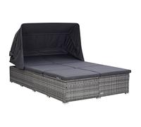 Nqyjm Bain de Soleil avec Deux Côtés Réglable, Transat à 2 Places avec Coussin Résine tressée Gris Chaise Longue d'extérieur, Transat de Plage Relax pour Jardin, Terrasse, Balcon, Camping