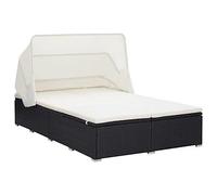 Nqyjm Bain de Soleil avec Deux Côtés Réglable, Transat à 2 Places avec Coussin Résine tressée Noir Chaise Longue d'extérieur, Transat de Plage Relax pour Jardin, Terrasse, Balcon, Camping