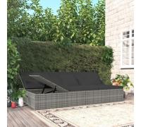 Nqyjm Bain de Soleil avec Deux Côtés Réglable, Transat Convertible avec Coussin Résine tressée Gris foncé Chaise Longue d'extérieur, Transat de Plage pour Jardin, Terrasse, Balcon