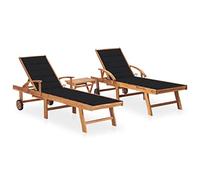 Nqyjm Bain de Soleil avec Dossier et Repose-Pied Réglable, avec Roues Chaises Longues Lot de 2 avec Table et Coussin Bois Teck Solide Transat de Plage d'extérieur pour Jardin Model 8