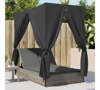 Nqyjm Bain de Soleil avec Dossier Réglable en 4 Positions, Chaise Longue Double avec Toit et Rideaux Gris résine tressée Transat de Plage d'extérieur pour Jardin, Terrasse, Balcon Model 1