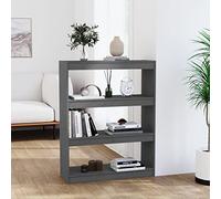 Nqyjm Bibliothèque avec étagère, séparateur de pièce, gris, 80 x 30 x 103,5 cm, en pin massif, étagère de rangement ouverte, pour salon, chambre à coucher, bureau, bureau