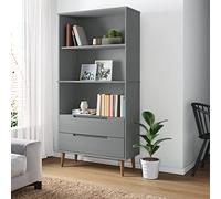Nqyjm Bibliothèque MolDE gris 85x35x170,5 cm en pin massif pour salon, chambre à coucher, bureau, salle d'étude