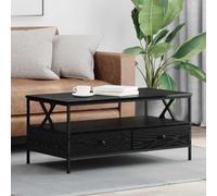 Nqyjm Bout de Canapé avec 2 Tiroirs et Étagère Table Basse Chêne Noir 100 x 51 x 45 cm Bois d'ingénierie, Table de Salon Idéale pour Bureau, Petits Espaces