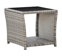 Nqyjm Bout de Canapé avec Étagère Table Basse Gris 45x45x40 cm Résine tressée et Verre, Table d'appoint pour Balcon, Jardin, Piscine