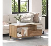 Nqyjm Bout de Canapé avec Étagères et Tiroir Table Basse Chêne Artisanal 90 x 49 x 45 cm Bois d'ingénierie, Table de Salon Idéale pour Bureau, Petits Espaces