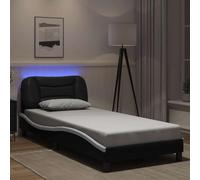 Nqyjm Cadre de lit avec LED sans matelas Hvar noir et blanc 80 x 200 cm - En cuir synthétique - Cadre de lit ondulé de style scandinave - Convient pour simple, double et chambre d'amis