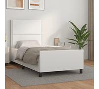 Nqyjm Cadre de lit avec tête de lit - Blanc - 100 x 200 cm - En cuir synthétique - Avec tête de lit de style scandinave - Convient pour simple, double et chambre d'amis - Modèle plat avec clous