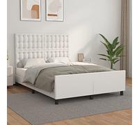 Nqyjm Cadre de lit avec tête de lit - Blanc - 140 x 200 cm - En cuir synthétique - Avec tête de lit en cuir de style scandinave - Convient pour simple, double et chambre d'amis - Modèle boutons