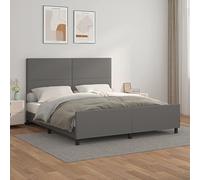 Nqyjm Cadre de lit avec tête de lit - Gris - 180 x 200 cm - En cuir synthétique - Avec tête de lit en cuir de style scandinave - Convient pour simple, double et chambre d'amis - Modèle simple