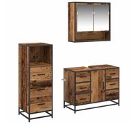 Nqyjm Ensemble de Mobilier de Salle de Bain 3 pc Bois Ancien L3402494
