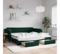 Nqyjm Lit de jour extensible avec tiroirs - 100 x 200 cm - En velours - Pour famille, adolescent, invités, lit simple pour chambre à coucher, salon - Avec tiroir et tiroir - Vert foncé