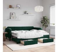 Nqyjm Lit de jour extensible avec tiroirs - 90 x 200 cm - En velours - Pour famille, invités, adolescents, chambre à coucher, salon - Avec tiroir et matelas - Vert foncé
