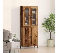 Nqyjm Meuble de Rangement avec 2 Portes en Bois et 2 Portes en Verre Haut Armoire Montage Mural Lot de 2 Bois Ancien 69.5 x 34 x 180 cm Buffet de Cuisine, Placard Latérale de Cuisine