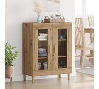 Nqyjm Meuble de Rangement avec 2 Portes Vitrées et Compartiments Buffet Chêne Artisanal 69.5 x 34 x 90 cm Bois d'ingénierie Armoire Latérale Placard de Cuisine pour Salon
