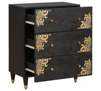 Nqyjm Meuble de Rangement avec 3 Tiroirs Buffet Noir 60 x 33 x 75 cm Bois de Mangue Massif Armoire Latérale Placard de Salle à Manger pour Cuisine, Salon, Chambre