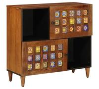 Nqyjm Meuble de Rangement avec Étagères Buffet avec Porte Noyer 80 x 33.5 x 75 cm Bois de Mangue Massif Armoire Latérale Placard de Salle à Manger pour Cuisine, Salon, Chambre