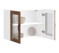Nqyjm Meuble de Rangement Suspendue avec Étagères et 2 Portes en Verre Armoire Murale de Cuisine Lucca Vieux Bois, Placard Flottante, Muraux Armoire pour Salle de Bain, Salon